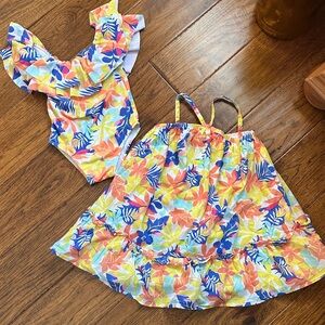 Floral Ruffle Swimsuit and Dress Set